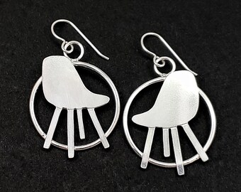 Mid Century Modern Retro Chair Earrings - Sterling Silver