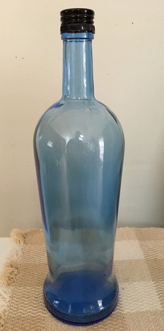 Empty Blue Glass Liquor Bottle with Top Etsy