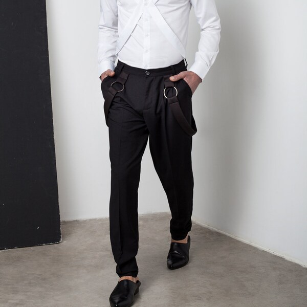 Mens Black Pleated Pants Etsy