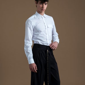 Mens Shirt white dress shirt slim fit Shirt Mens long sleeve shirt Mens button up button down shirt chinese collar shirt minimalist clothing