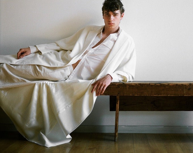 Mens Coat Mens Long Coat Mens White Coat Mens Silk Coat Mens Etsy