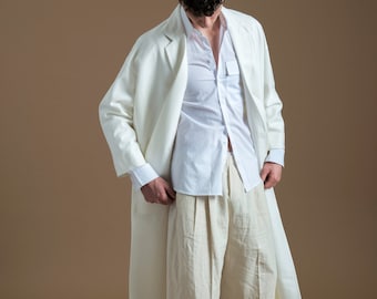 Herren Mantel Herren langer Mantel Herren weißer Mantel Herren Seide Mantel Herren Cupro Mantel Sommer Mantel Maßgeschneiderter Mantel Herren Mantel Minimalistische Kleidung