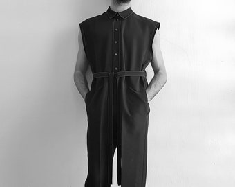 Mens Jumpsuit, Mens overall, Mens cupro overall, Mens black overall, Mens black jumpsuit, Minimalist clothing, japanese style, grooms