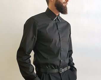 Mens Shirt Black shirt long Sleeve Button Down Button up regular Fit shirt Minimalist Mens clothing shirt men dress shirt men shirts casual