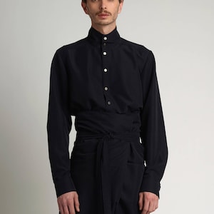 Mens shirt Mens Silk shirt Mens Black shirt Mens dress shirt Mens long sleeve shirt Minimalist clothing Mens button up chines collar shirt