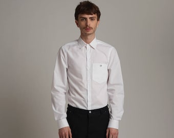 Mens Shirt white dress shirt slim fit Shirt Mens long sleeve shirt Mens button up button down shirt chinese collar shirt minimalist clothing