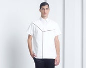 Camicia da uomo Camicia bianca da uomo Camicia stampata da uomo Camicia geometrica Camicia da uomo manica corta Camicia minimalista con scollo a V Camicie da uomo Magliette da uomo