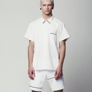 Mens Shirt Mens White Dress Shirt Short Sleeve Button Down Button up Shirt Minimalist mens Clothing Unique Shirt casual shirt men for men