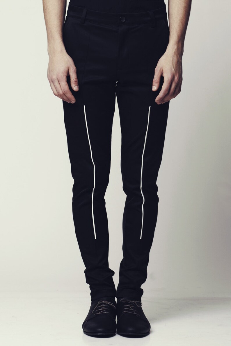 mens black trousers with side stripe