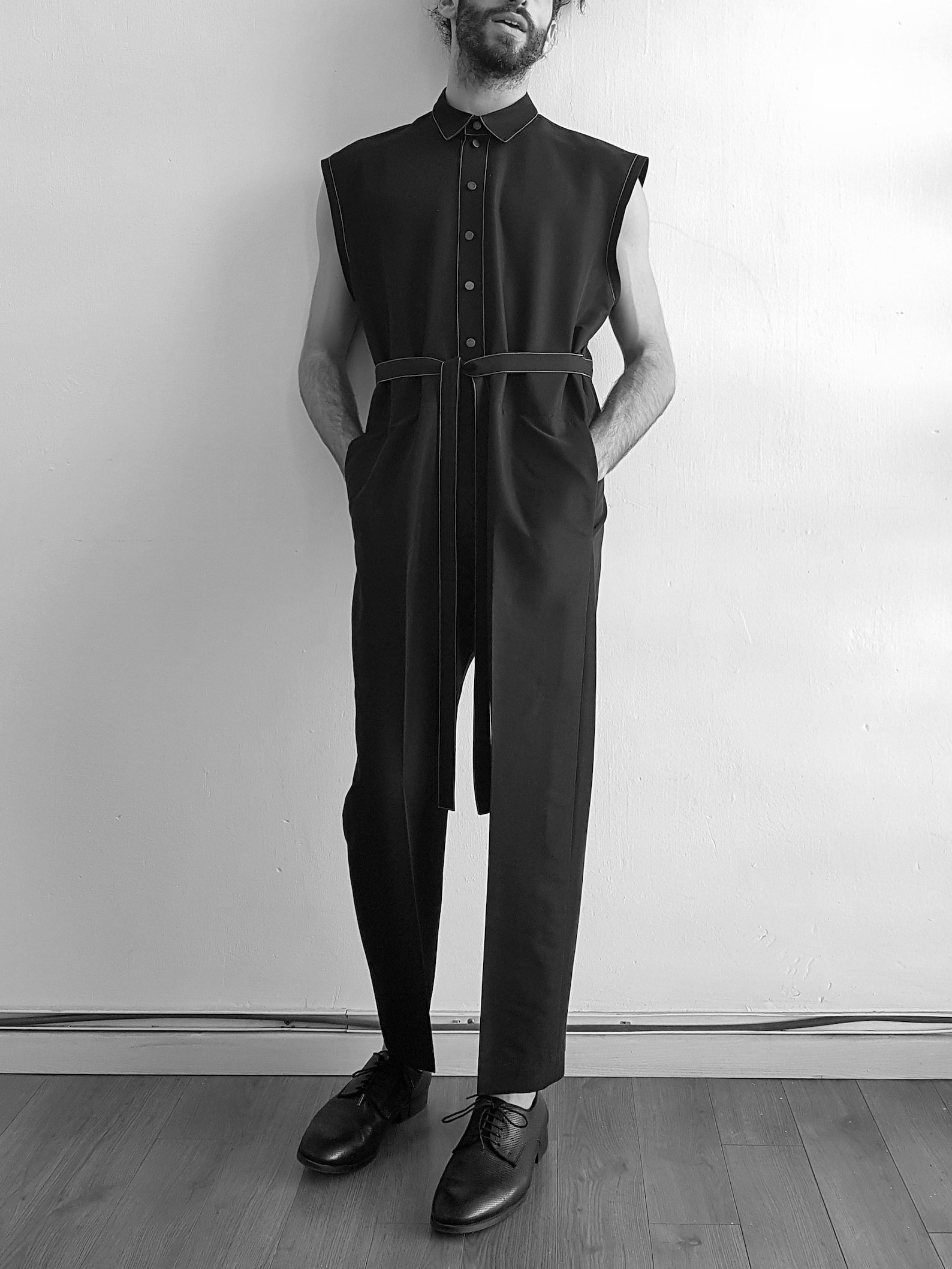 Mens Jumpsuit, Mens Overall, Mens Cupro Overall, Mens Black Overall