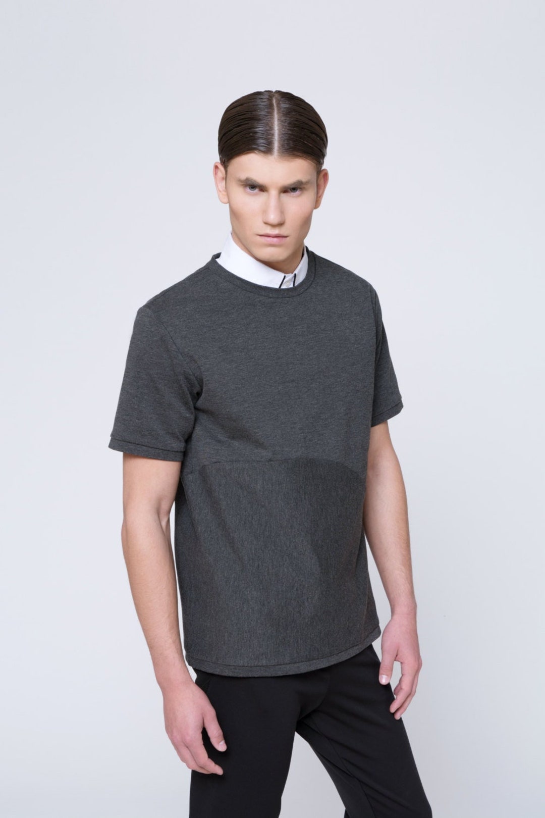Overhemden Voor Heren, Slim Formeel Zakelijk Overhemd Met Lange Mouwen Strijkvrij Casual Stretch Overhemd Met Knopen En Zak,L, Dark Gray