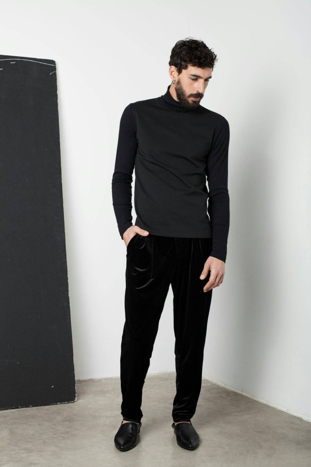 Mens slim fit black turtleneck sweater clearance