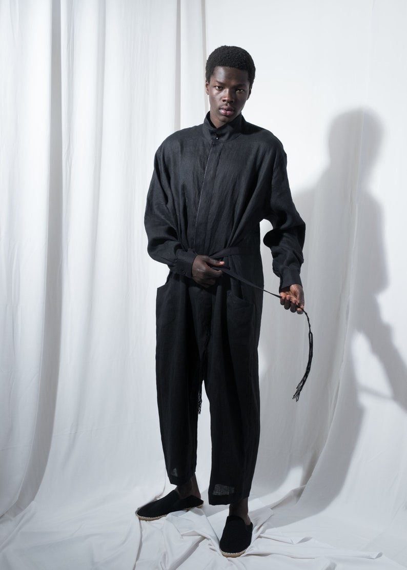 Mens Jumpsuit Mens Overall Mens Linen Overall Mens Black Etsy