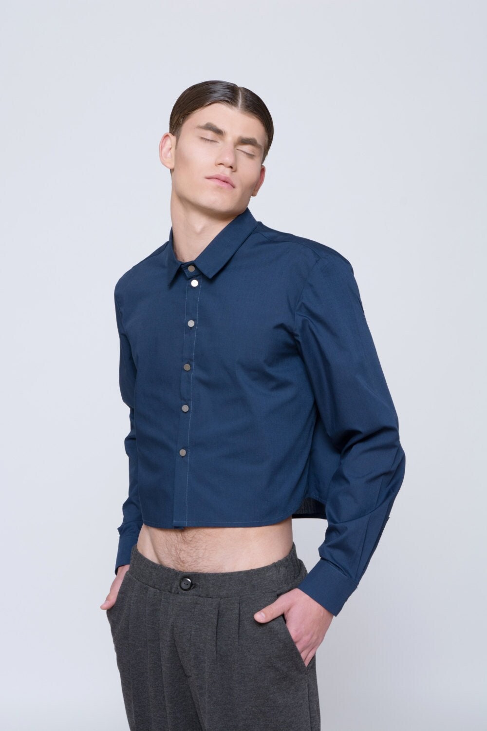 Navy blue button best sale up shirt mens
