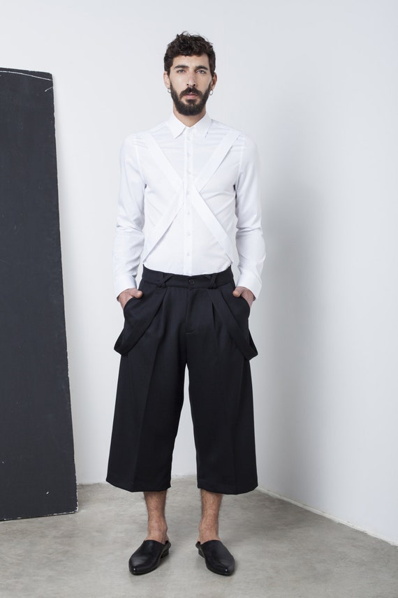 EliranNargassi Mens White Shirt, Mens Dress Shirt, Harness Shirt, Mens Shirt, Mens Long Sleeve Shirt, Slim Fit, Button Down, Minimalist Clothing Shirt Men