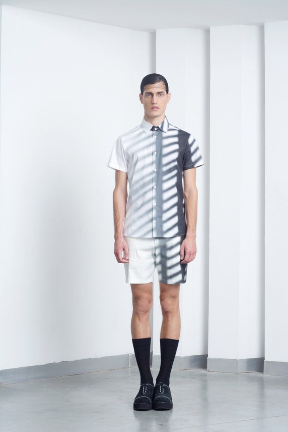 white linen shorts outfit mens