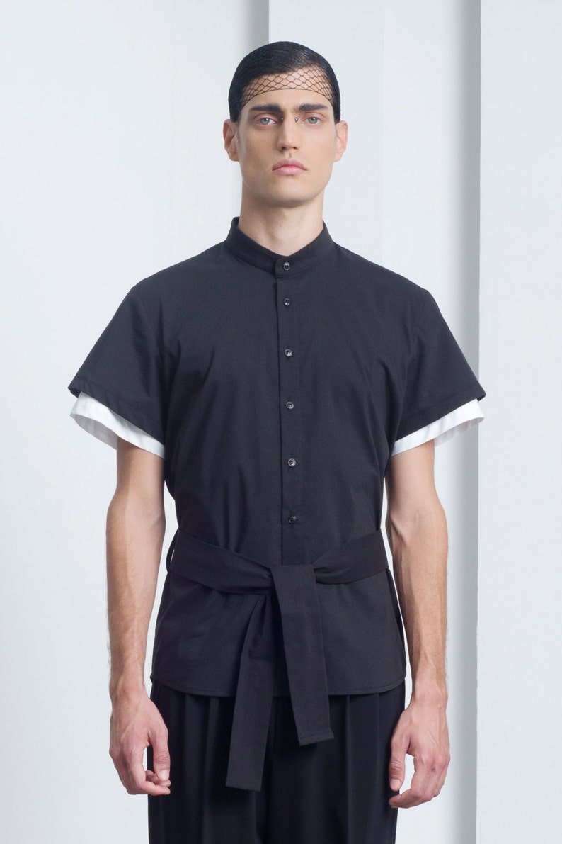 Mens Shirt Mens black shirt chinese collar dress shirt button | Etsy