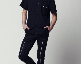Mens Shirt Black shirt Short Sleeve Button Down Button up Slim Fit shirt Minimalist Mens clothing shirt men dress shirt men shirts casual