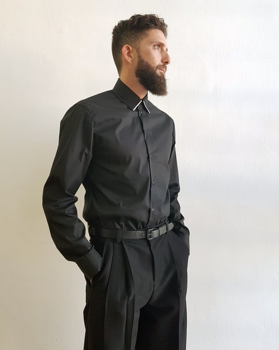 men’s dress shirt with black buttons