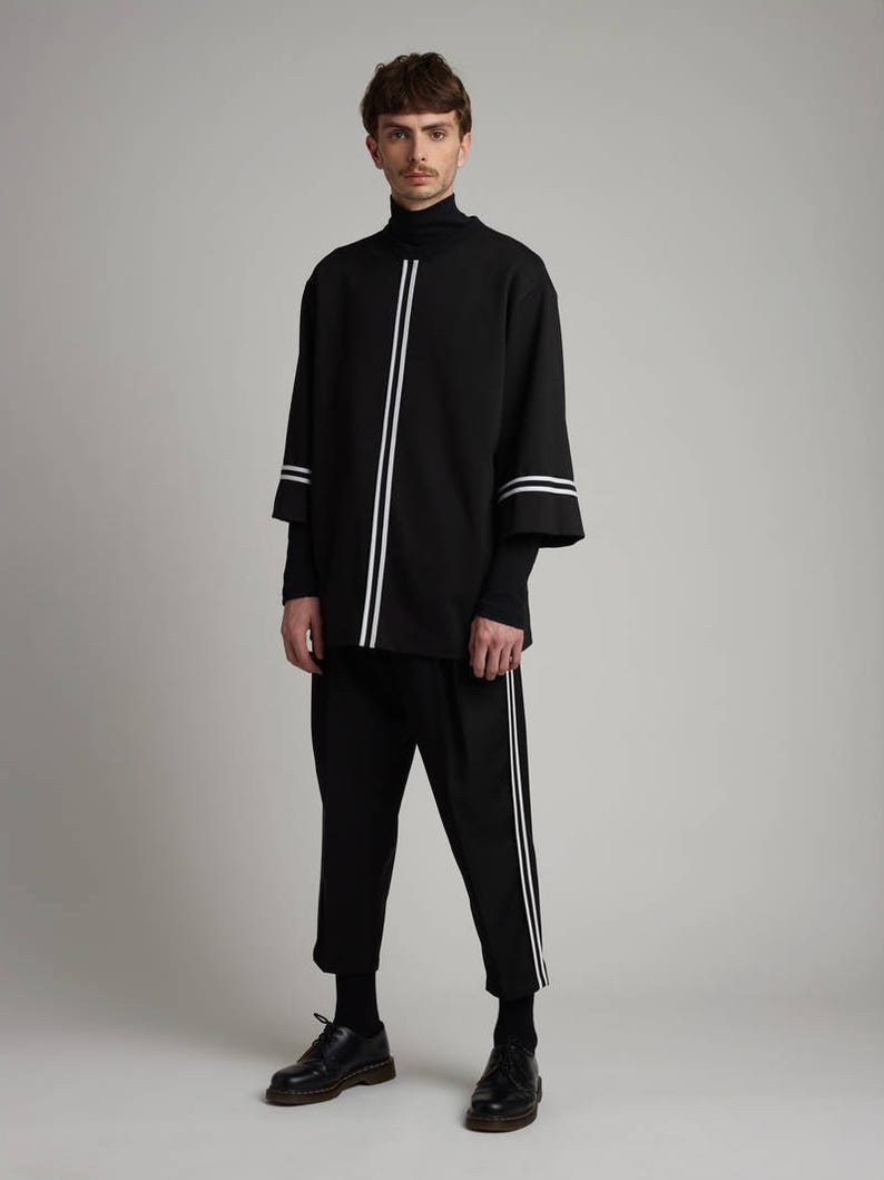 mens black pants with white stripe down side