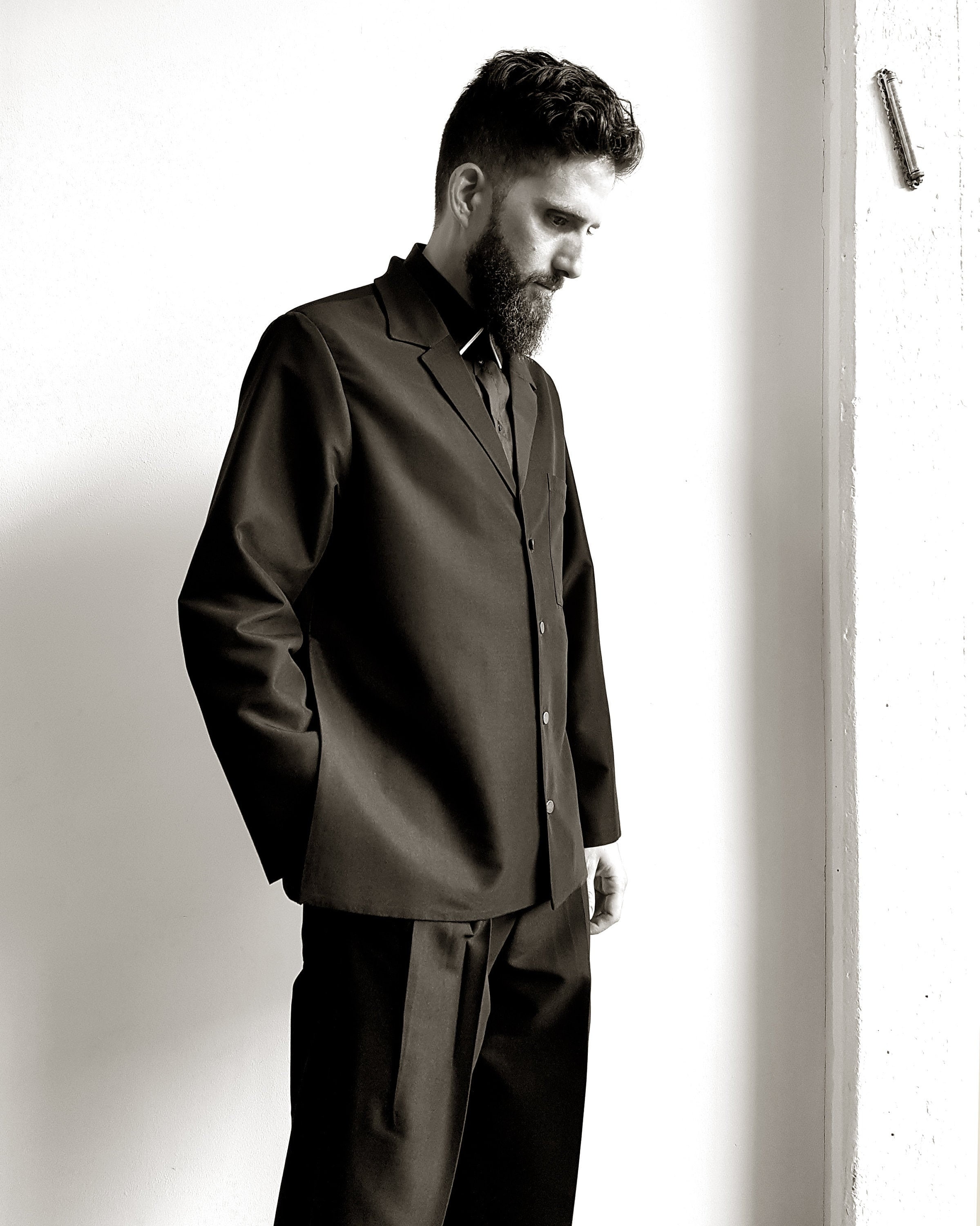 oversized dress shirt mens Mens Black Cupro Shirt: Oversized Long Sleeve Button Up
