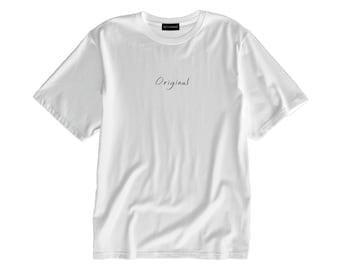 Mens White Oversize T-Shirt: Minimalist Cotton Tee with Digital Print