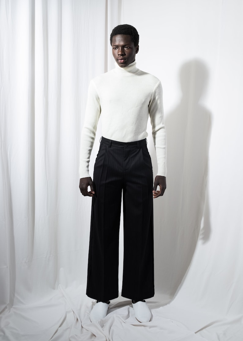 mens black pants with white stripe down side