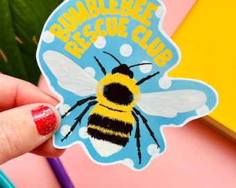 Bumblebee Rescue Club Vinyl Sticker – Hand-Drawn Bee, Wildlife Sticker, Laptop Decal