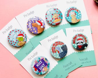 Funny Christmas Badges / Magnets | Animal Pun Pins | Cute Festive Gifts | Stocking Fillers