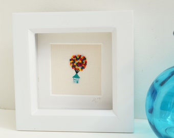 Balloon House Miniature Rainbow Hand Embroidery Framed Art Textile Art Wall Hanging Embroidery Art