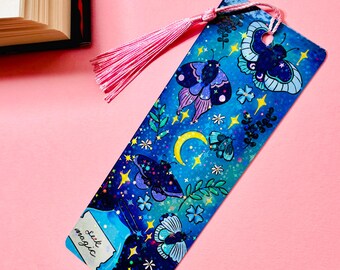 Mystical Moth Bookmark – Rainbow Holographic Witchcraft Bookmark, Gothic Dark Academia Reading Gift, Hand-Drawn UK Handmade