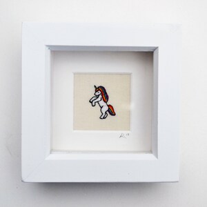 Unicorn Rainbow/ Miniature Hand Embroidery Framed Art/ Textile Art/ Wall Hanging/ Embroidery Art image 2