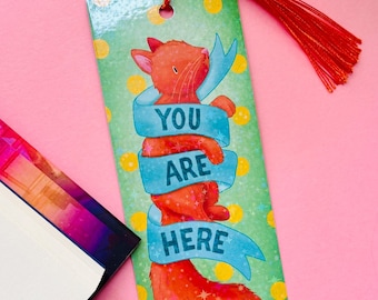 Ginger Cat Holographic Bookmark – “You Are Here” Banner | Cute Orange Cat Gift, Cat Lover Stationery, Handmade in the UK