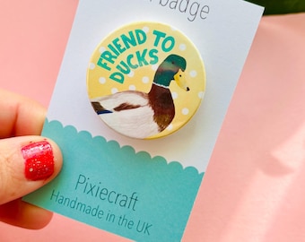 Freund der Ente Geschenk Abzeichen oder Magnet - Hand illustrierte Stockente Ente Pin, Vogel Liebhaber Geschenk, Natur & Wildtier Accessoire