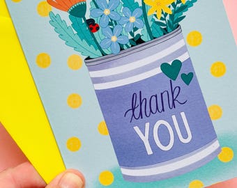 Floral Thank you Card- Colourful A6 Handmade Card for Teachers, Friends and Family
