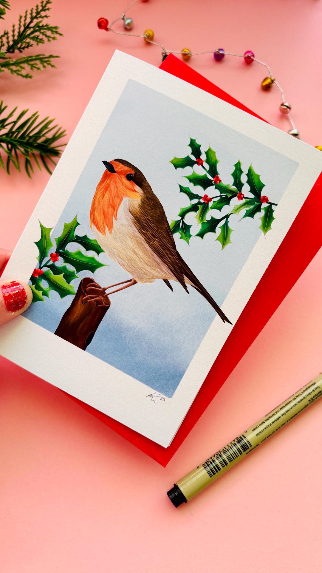 Robin Christmas Card – Nature Art Greeting | Winter Bird Illustration ...