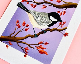 Coal Tit Bird Art Print – Hand-Drawn British Garden Bird Illustration, Autumn Nature Wall Art, Cottagecore Wildlife Decor, UK Artist Print