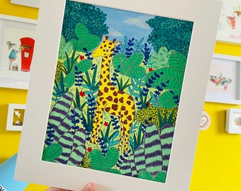 Giraffe Original Gouache Painting and Prints