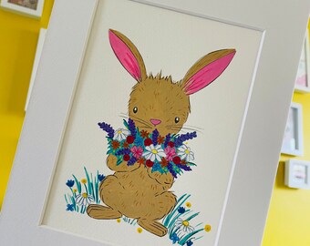 A5 Wildflower Bunny original art print