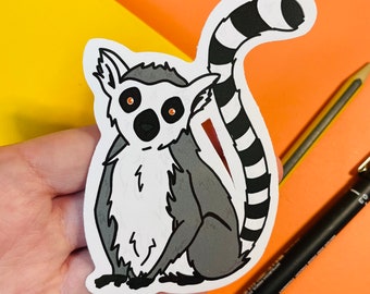 Ring tailed lemur Vinyl 10cm Stickers. Digital Illustration. Original Art. Sticker