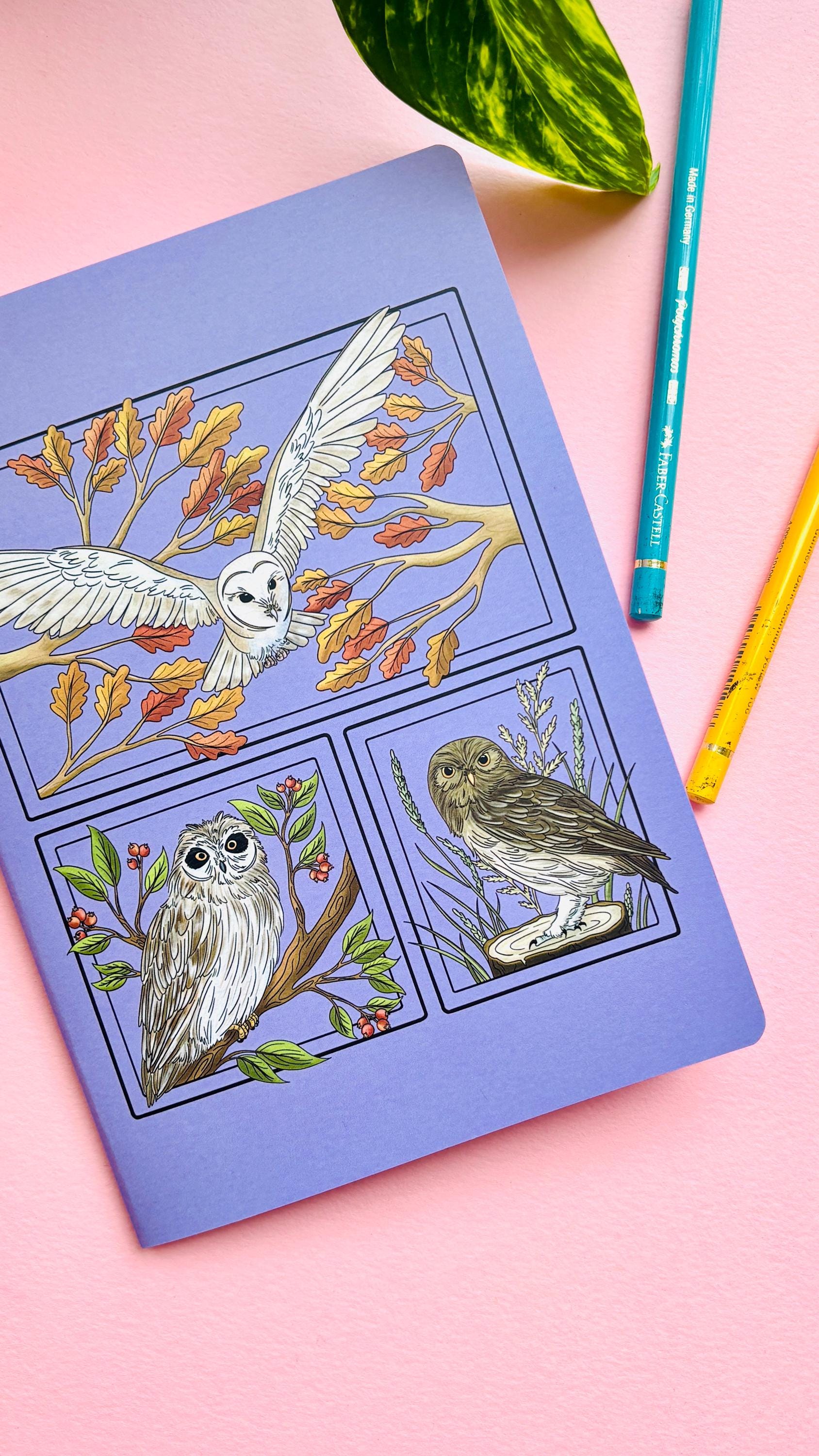 British Owls A5 Blank Notebook or Journal. Illustrated Nature Stationery for Bird Lovers