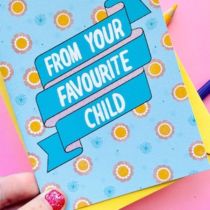 Tarjeta de felicitación para mamá/papá: divertida tarjeta de rivalidad entre hermanos hecha a mano para padres/día de la madre/día del padre/cumpleaños. Se puede enviar directamente.
