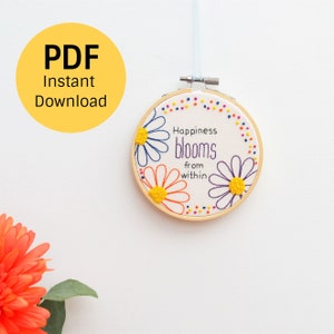 Padrão de bordado floral: bastidor de 10 cm &quot;Happiness Blooms&quot; (padrão em PDF)