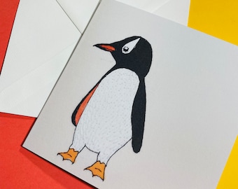 Penguin Hand Embroidery Mixed Media Art Blank Greetings Card. Illustration greetings card. Original Art Card. Christmas card