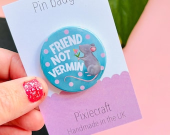 Rat Lover Badge or Magnet: Friend Not Vermin, Hand-Drawn Accessory for Animal Lovers