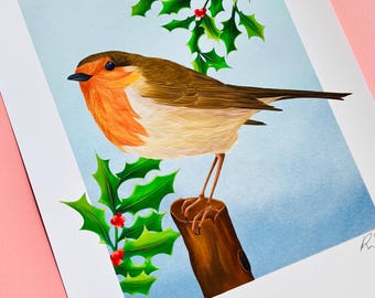 Robin Art Print- British Wildlife Wall Art for Nature Lovers, Christmas Decor, Memorial gifts