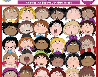 Imágenes prediseñadas de sentimientos, emociones, caras de niños, aprendizaje social (descarga digital instantánea)