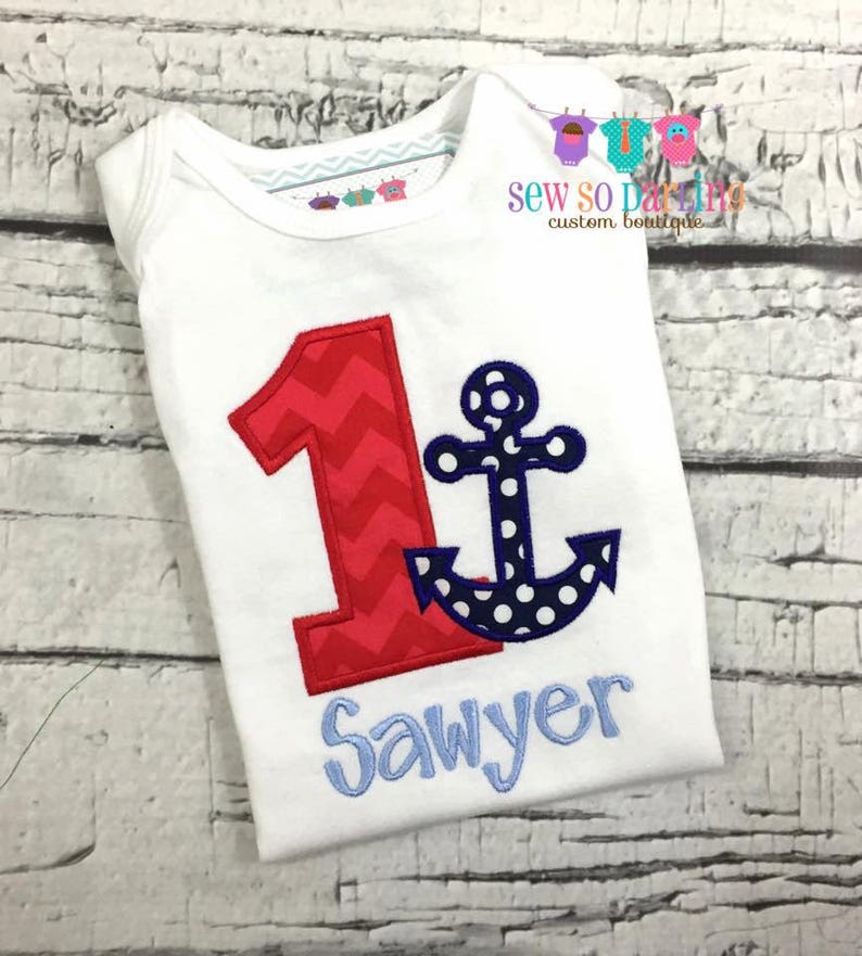 Navy and Red Boy Anchor Birthday shirt 1st Birthday Outfit 1st Birthday Anchor Birthday Outfit Baby Boy Nautical Birthday Outfit