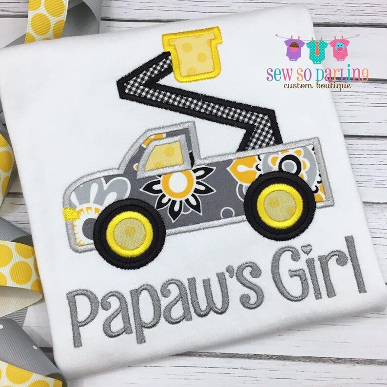 Girls bucket truck shirt Personalized Lineman utility truck shirt girls Papaw/'s girl shirt Yellow and gray
