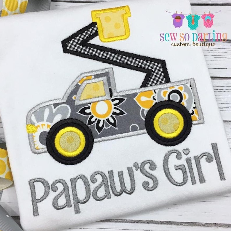 Girls bucket truck shirt Personalized Lineman utility truck shirt girls Papaw/'s girl shirt Yellow and gray